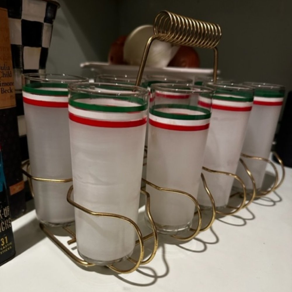 8 MCM Frosted Highball Glasses in Caddy— SOLD
